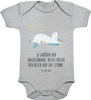 Produktbild von Mr. & Mrs. Panda Einteiler Einhorn Sternenhimmel 12. - 18. Monat - Heather Grey - Geschenk, babykleidung body, Strampler, Sterne, Babybody, kurzarm, Baby, Einhörner