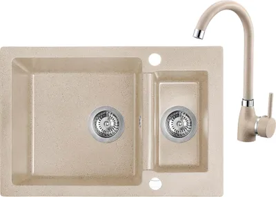 Produktbild von BADLAND BADLAND Spülbecken SET Spültischarmatur und Granitspüle Doppelbecken CELIA 44x65 Beige | Siphon im SET!