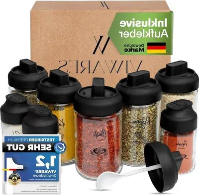 Immagine prodotto di Barattoli per erbe aromatiche con cucchiaino, set da 6, organizzazione della cucina, contenitori per spezie