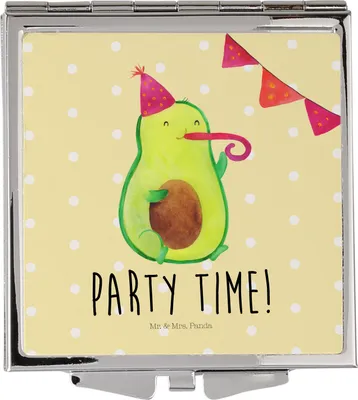 Produktbild von Mr. & Mrs. Panda Kosmetikspiegel Avocado Party Zeit - Gelb Pastell - Geschenk, Geburtstagsfeier, Schulabschluss, Taschenspiegel, Handspiegel, Klein, Happy Birthday