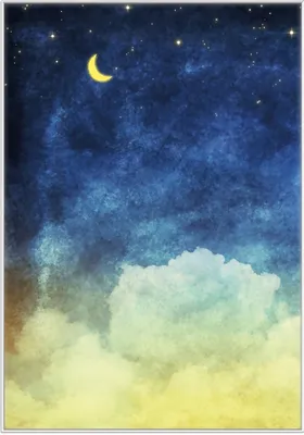 Produktbild von Wallario Wandbild Wolkenhimmel mit Mond und Sternen, Größe: 70,30 x 100,30 cm, Poster mit weißem Kunststoffrahmen