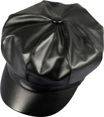Zdjęcie produktu dla Skórzany beret damski 8 paneli czarny