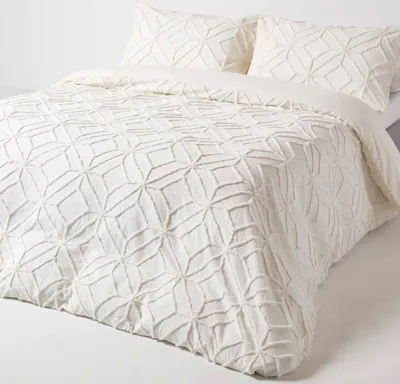 Image de HOMESCAPES Parure de lit en percale 135 x 200 cm blanc 100 % coton, tufté avec motif losange