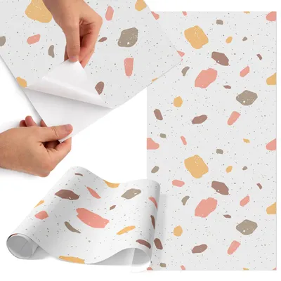 Produktbild von Möbelfolie 65x130 cm - Klebefolie Möbel - Selbstklebende Folie - Folie für Möbel - Möbelfolie Küche - Klebefolie Küche - Möbelfolie Schrank - Wasserdicht - Abwaschbar - Selbstklebend - Luftblasenfrei - Rückstandslos entfernbar - Steinzeugmuster
