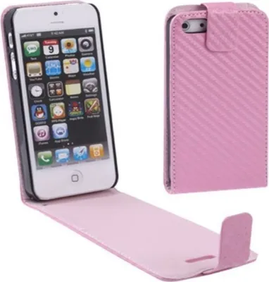 Produktbild von Handy Tasche Flip dünn Carbon look für Case Handy iPhone SE Pink