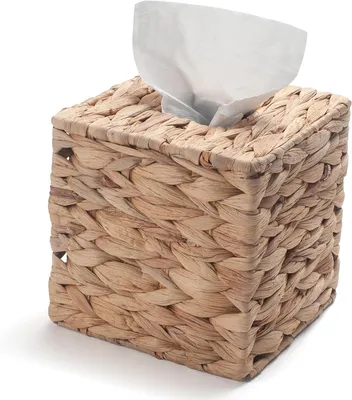 Obrázek produktu pro Čtvercový zásobník na kapesníky z vodní hyacinty, proutěný, do koupelny a do domácnosti (15 x 15 x 15 cm)