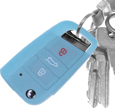 Produktbild von Auto Schlüssel Hülle Silikon Schutz Cover im Wabe Design Fluoreszierend Blau kompatibel mit VW Polo Golf 7 VII GTI GTD GTE R 3 Tasten Klappschlüssel