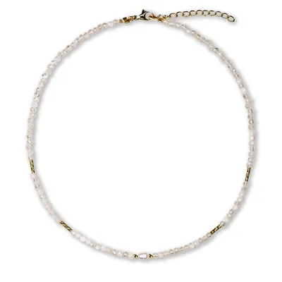 Produktbild von DomiSoul Halskette aus Natursteinen, Mondstein, Perle, Handgefertigt, Einzigartige, Steine 3 mm, 14 Karat Gold überzogen