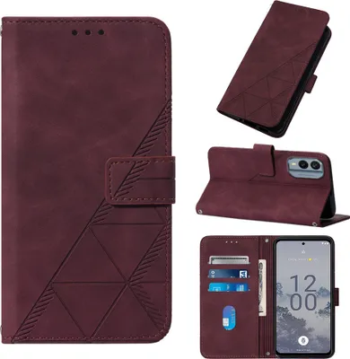 Produktbild von Hülle für Nokia X30 5G Prägung Flip Leder Kartenfächer Schutzhülle mit Ständer Rot