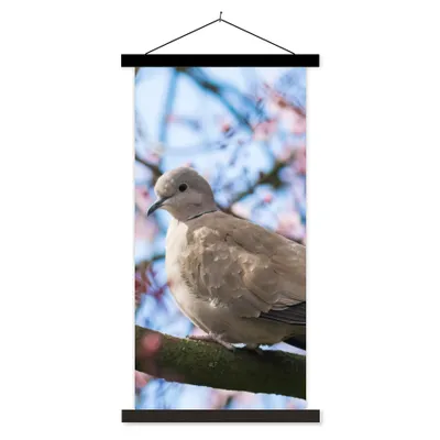 Produktbild von MuchoWow® Textilposter Vogel - Blumen - Taube - Blütenzweige - Rosa 40x80 cm mit schwarzem Rahmen - Wandemalerei