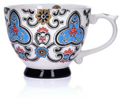 Produktbild von DUKA Tasse Kaffeetasse Porzellantasse Kaffeebecher - Steingutbecher 400 ml, handbemalt in Schwarz-Weiß, Andalusien, DUKA