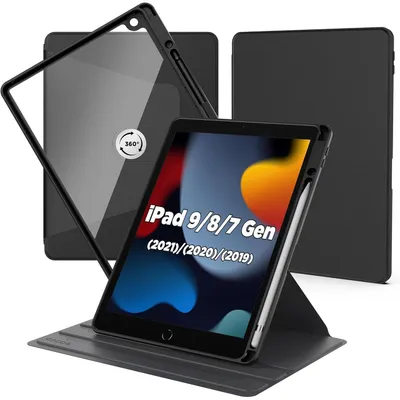 Obrázok produktu pre Otočné puzdro pre iPad 9/8/7, generácia 10,2 palca, s držiakom na stylus, čierna farba