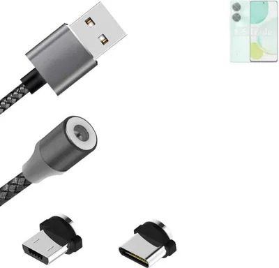 Produktbild von K-S-Trade Hochwertiges Magnet-Lade-kabel Sync-Kabel Daten-Kabel kompatibel mit Huawei Nova 11i mit USB-Typ-C-Anschluss und Micro-USB-Anschluss 2A bis