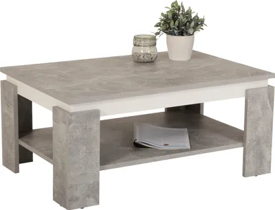 Produktbild von Couchtisch Wohnzimmertisch Tim II - Nachbildung Betonoptik/Weiß - großer Ablageboden - Melaminbeschichtung - Maß 90 x 60 cm