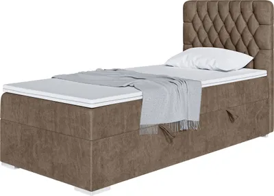 Produktbild von MEBLINI Boxspringbett mit Bettkasten - Gepolstert Einzelbett mit Matratze und Topper - Polsterbett mit Stauraum - Bett mit Kopfteil - Stauraumbett - DALIA - 90x200 Links  - H4/Braun Samt