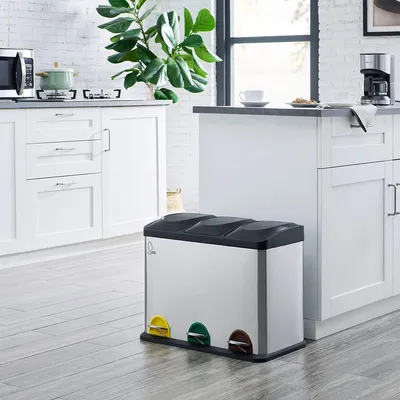 Produktbild von Famanu Abfalleimer 45L - Edelstahl, 3 x 15L, Küchenabfalleimer mit Pedalmechanismus