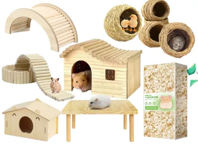 Imagen del producto de Kit de decoración de madera para jaulas de hámster y otros pequeños animales
