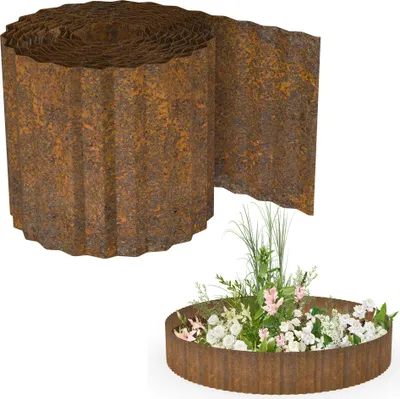 Produktbild von UISEBRT Rasenkante 5m Wellenform – Aus Stahl in Naturrost, flexibel formbar, ideal als dekorative Beetumrandung, Mähkante & Rasenbegrenzung