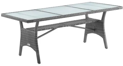 Immagine prodotto di CASARIA® Tavolo da giardino in polyrattan 190x90x74 cm con ripiano Piano in vetro Regolabile in altezza Resistente alle intemperie Giardino Terrazza Balcone Tavolo Tavolo da pranzo Mobili da giardino Grigio