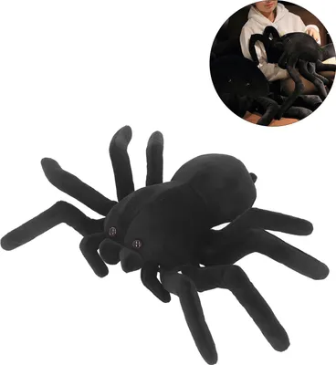 Image de Poupée araignée en peluche, réaliste, décorative, coussin moelleux, peluche pour Halloween, maison, noir, 20 x 30 cm