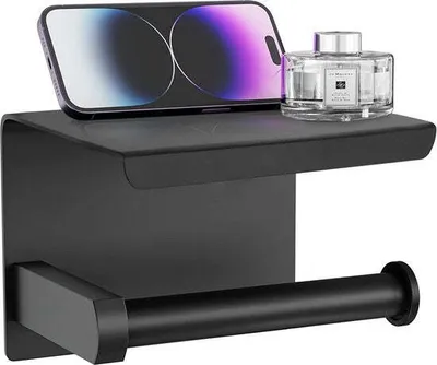 Image de Strex Strex Support de papier toilette avec tablette - Noir - Adhésif / Percer / Pas de perçage - Support de papier toilette - Support de papier toilette