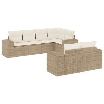Produktbild von 7-tlg. Garten-Sofagarnitur mit Kissen Beige Poly Rattan