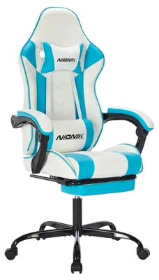 Produktbild von Gamingstuhl Bürostuhl - Ergonomischer Computerstuhl - Fußstütze - Lendenstütze - Höhenverstellbar - Drehbar mit Rollen - Weiß
