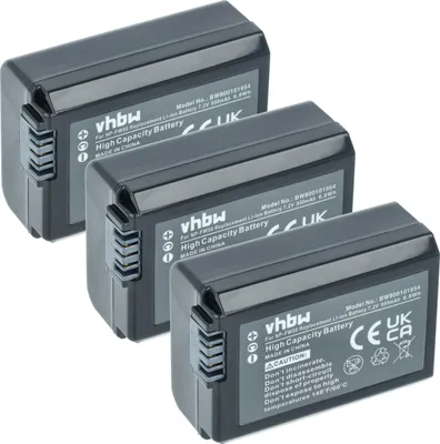 Produktbild von vhbw 3x Akku Ersatz für Sony NP-FW50 für Kamera (950 mAh, 7,2 V, Li-Ion), Infochip