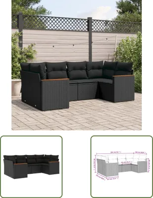 Produktbild von The Living Store 6-tlg. Garten-Sofagarnitur mit Kissen Schwarz Poly Rattan