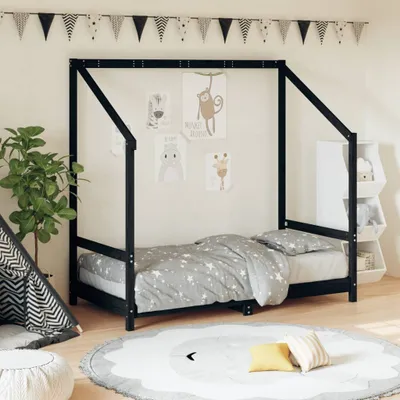 Produktbild von Kinderbett Schwarz 80x160 cm Massivholz Kiefer