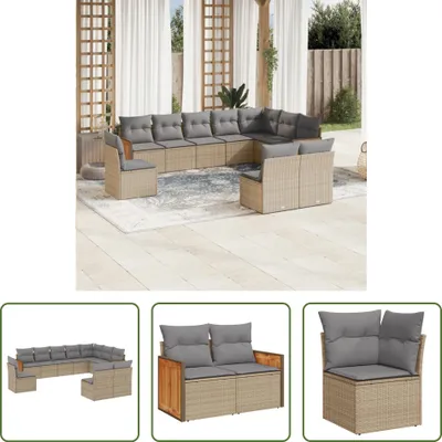 Produktbild von The Living Store 10-tlg. Garten-Sofagarnitur mit Kissen Beige Poly Rattan