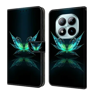 Produktbild von CLM-Tech Handyhülle kompatibel mit Xiaomi Redmi Note 15 Pro 5G 6,83 Zoll Hülle - Tasche aus Kunstleder - Klapphülle mit Ständer und Kartenfächern - Schutzhülle Wallet Case Cover schwarz türkiser Schmetterling