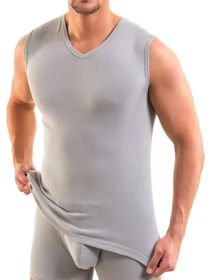 Produktbild von HERMKO 3050 Herren Muskelshirt V-Neck  aus 100% Baumwolle Atlethic Vest Unterhemd, Größe:D 5 = EU M, Farbe:grau