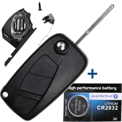 Produktbild von Auto Klapp Schlüssel Funk Fernbedienung 1x Gehäuse 3 Tasten + 1x Rohling HU100 + 1x CR2032 Batterie kompatibel mit FIAT Citroen Peugeot Iveco Lancia