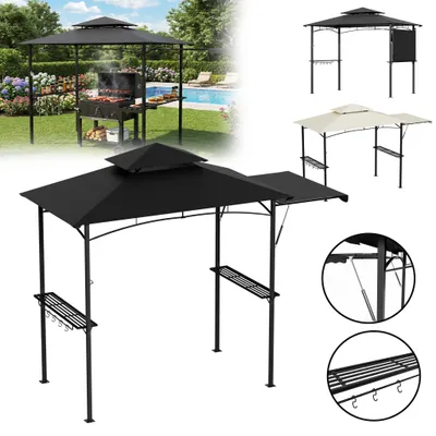Obrázek produktu pro YRHome Grilový altán s baldachýnem, hydraulické boční výsuvné podpěry, ocelový rám s práškovým nástřikem, vodoodpudivý, ochrana před sluncem a větrem, černý