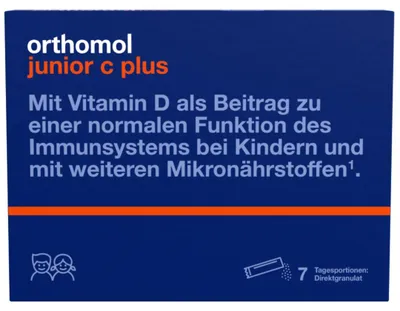 Produktbild von Orthomol junior C plus - mit Vitamin C als Beitrag zu einer normalen Funktion des Immunsystems - Himbeer/Limetten-Geschmack, 7 St. Tagesportionen