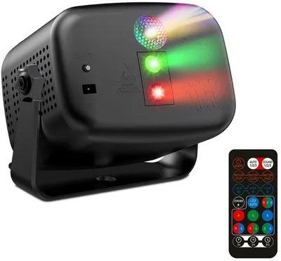 Zdjęcie produktu dla Światło dyskotekowe do imprez. Mini światło stroboskopowe z pilotem, RGB. Stroboskop z 60 efektami