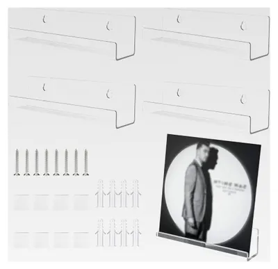 Produktbild von 4 Stück Wandhalterung für Schallplatten, Vinylregal mit Schrauben, für Schallplatten, Fotoalben und Sammlerstücke 10 x 3,5 x 3 cm (Transparent)