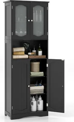 Produktbild von Freistehender Badezimmerschrank mit Milchglastüren, 164 cm
