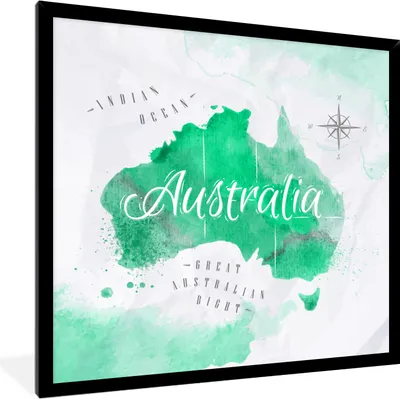 Produktbild von MuchoWow® MuchoWow® Gerahmtes Poster Australien - Weltkarte - Aquarell 40x40 cm - Poster mit zchwarzem Bilderrahmen - Mit Rahmen - Wanddekoration Schlafzimmer