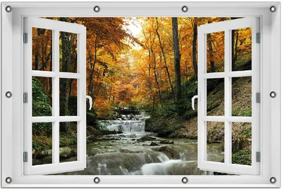 Produktbild von Wallario Outdoor-Poster für Garten oder Balkon 80 x 120 cm: Kleiner Bach über Steine im Herbstwald