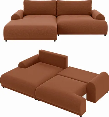 Productafbeelding van Hoekbank met loungefunctie, slaapfunctie, opbergruimte, modern design, L-vormig, linkshandig, terracotta / 21024