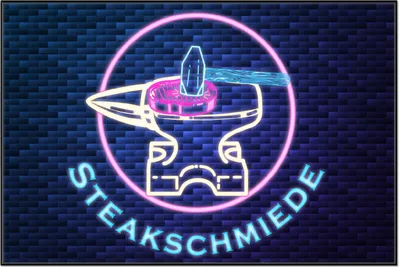 Produktbild von Wallario Wandbild Steakschmiede, Größe: 61 x 91,50 cm, Poster mit schwarzem Aluminiumrahmen