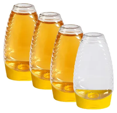 Honigspender 4er-Set, transparente Quetschflaschen 480 g