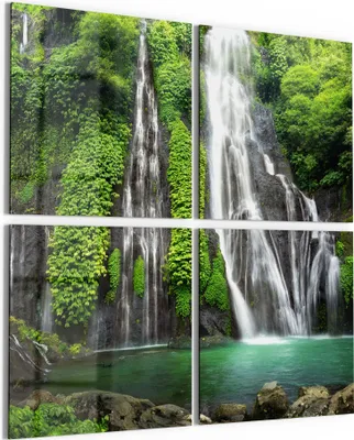 Produktbild von DEQORI Glasbild Echtglas 4x50x50 cm 'Zwillingswasserfall' Wandbilder XXL groß