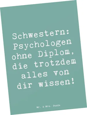 Produktbild von Mr. & Mrs. Panda Postkarte Spruch Schwestern Psychologen - Meeresbrise - Geschenk, Ansichtskarten, Jubiläen, Schwester, Weihnachten, bildkarte, Familiengeschenk, Bindung