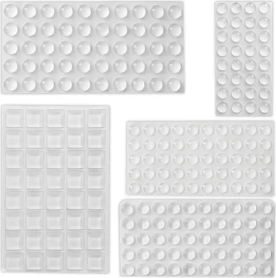 Produktbild von Relaxdays Gummipuffer, 222er Set, selbstklebend, Anschlagpuffer in 5 Größen, Gumminoppen für Glasplatten, transparent