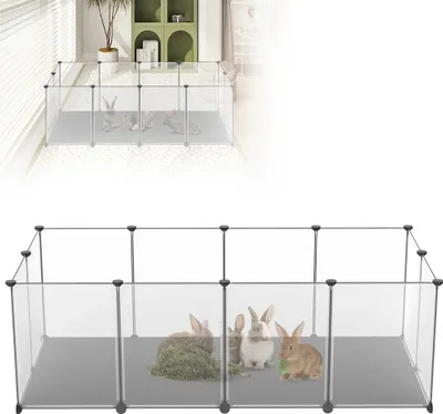 Obrázek produktu pro LZQ Ohrádka pro malá zvířata se základními deskami 143x73x46 cm - Robustní ohrada pro malá zvířata a volný výběh pro králíky, morčata, z plastu, pro vnitřní i venkovní použití