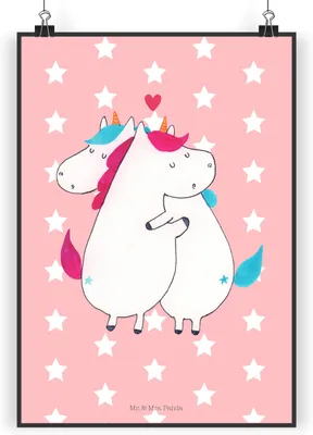 Produktbild von Mr. & Mrs. Panda Bild Einhorn Mitteilung DIN A3 - Rot Pastell - Geschenk, Valentinstag, Spruch, Plakat, Liebe, Wandbild, drucke, Einhörner, Unicorn, wanddeko, Deko