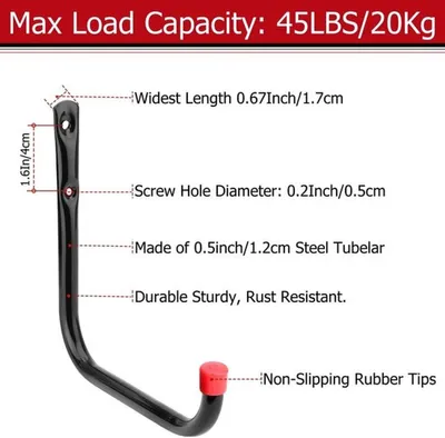 Wandhaken 17cm - Schwere Aufbewahrungshaken - Gartengeräte - Leiter - Fahrrad - Platzsparend